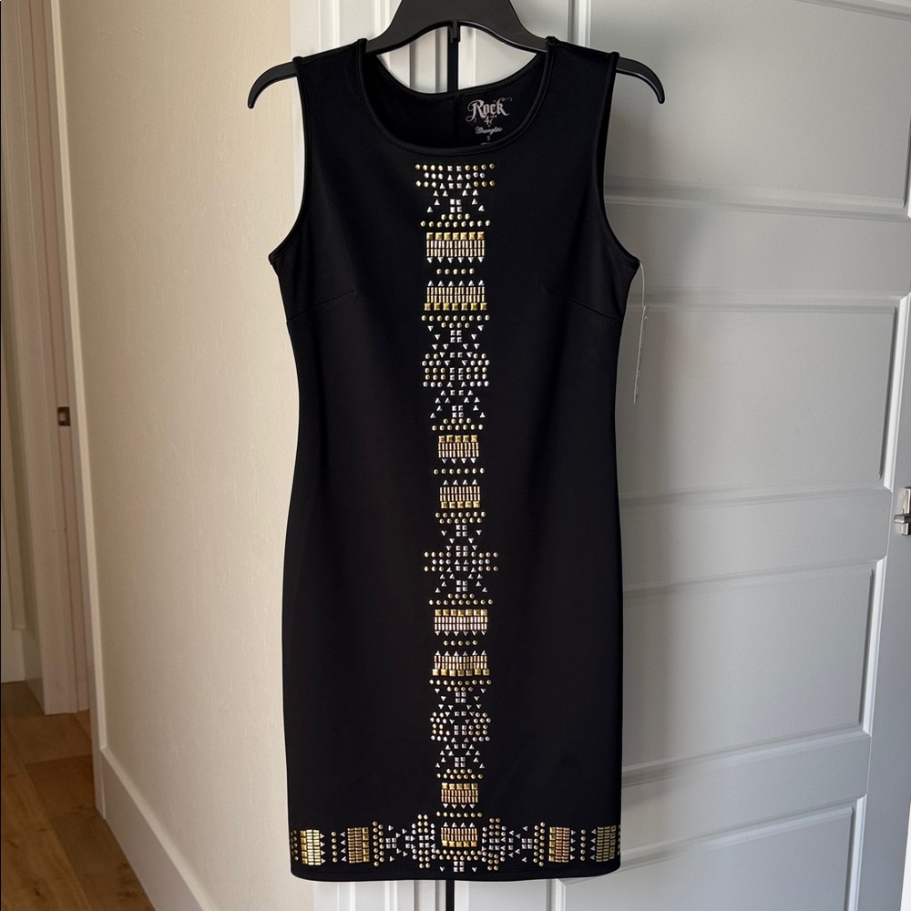 NWT Rock 47 by Wrangler Black Sleeveless Dress with Gold and Silver Accents SM